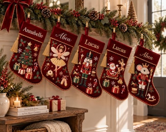 Personalized Luxury Vintage Christmas Stockings, Needlepoint Family Stockings, Velvet Stocking with Name, Christmas Family Decor