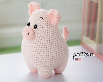 Pig Crochet Pattern:  Cute Chubby Stuffed Toy