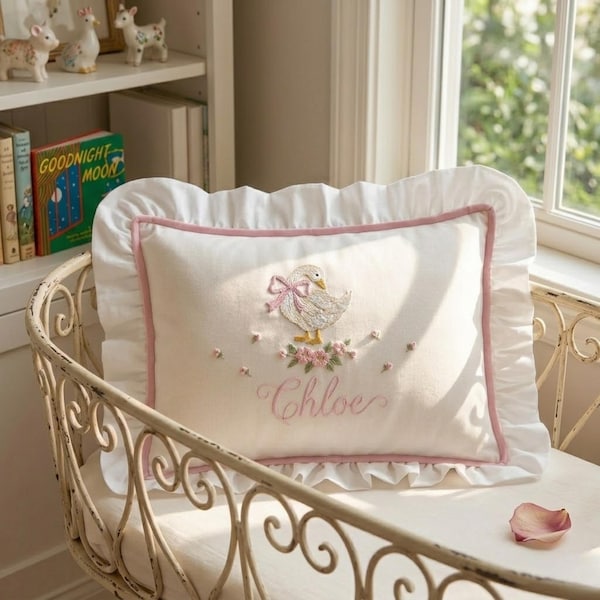 Baby Name Pillow With Ruffles, Personalized Nursery Cushion | Newborn Keepsake & Baby Shower Gift