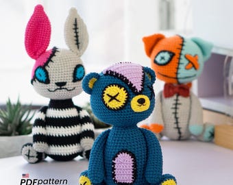 Amigurumi Creepy Animals Crochet Pattern PDF Bundle – Bear Rabbit Cat