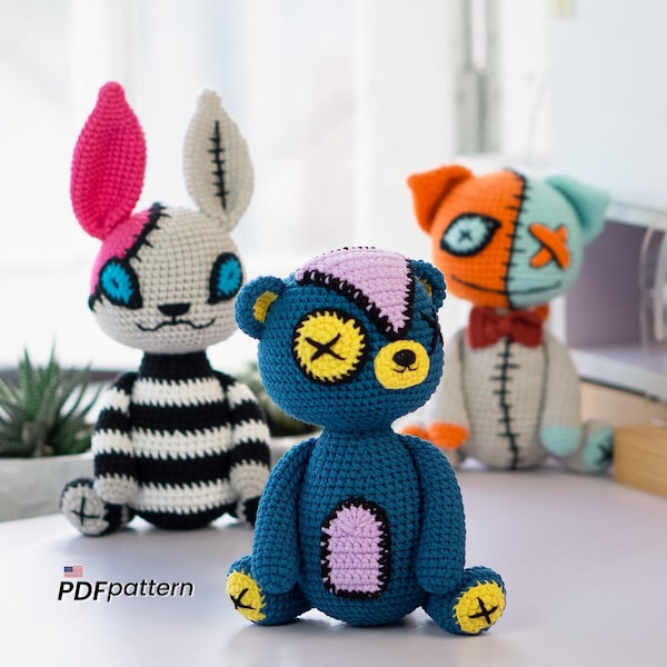 Amigurumi Creepy Animals Häkelanleitung PDF Bundle – Bär und Hase Katze