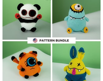 Halloween Crochet Patterns Bundle PDF 4 in 1 Cat Rabbit Panda Cyclops