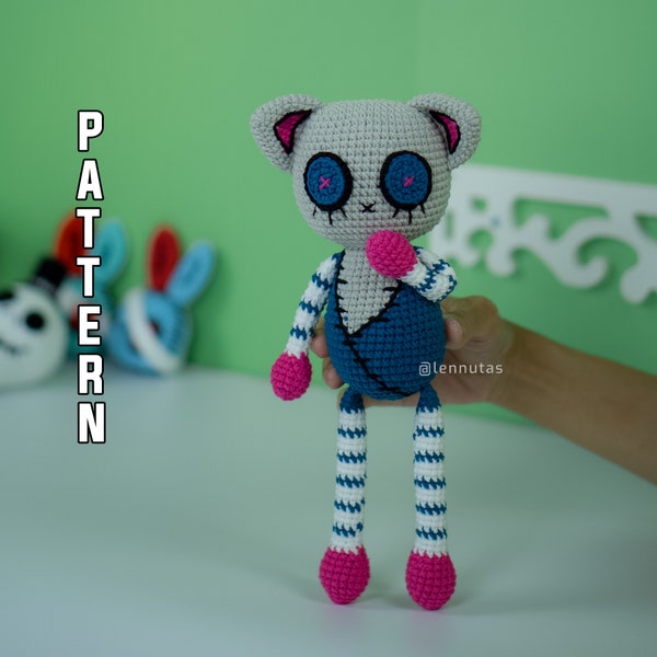 Creepy Cat Crochet Pattern Making Amigurumi Toy English PDF File Lennutas
