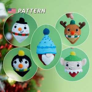 Crochet Patterns Set of 5 Cute Christmas Ornament Characters image 1