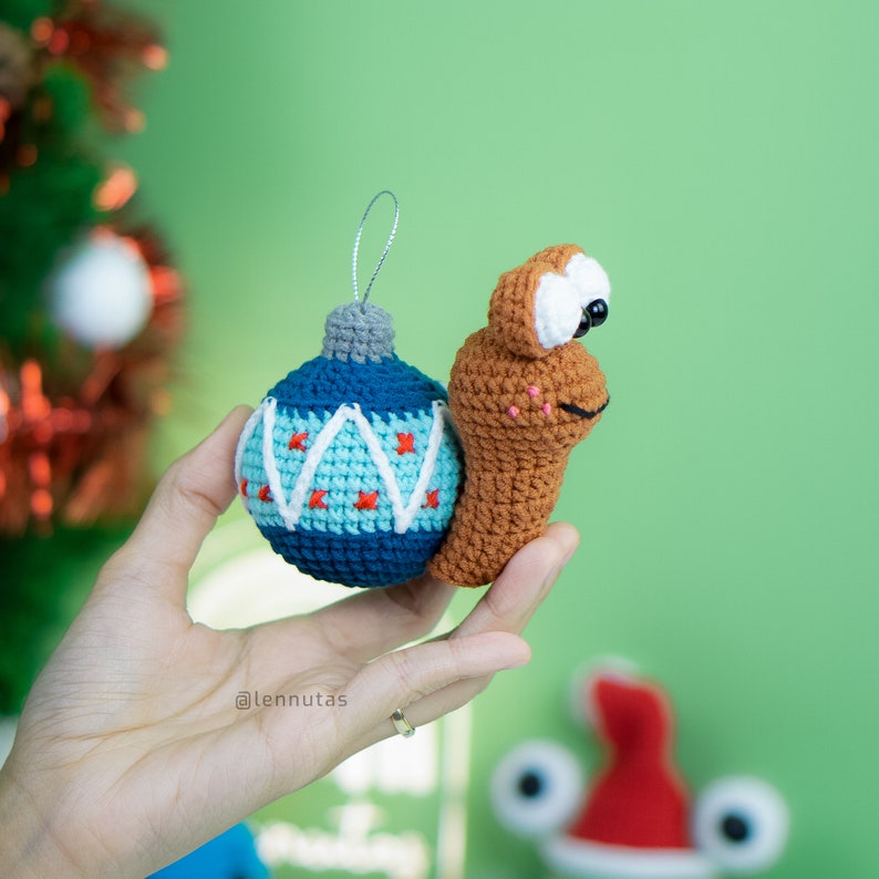 Crochet Patterns Set of 4 Christmas Ornament Balls & Snail image 2