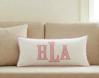 Monogrammed Appliqué Lumbar Pillow Cover, Personalized Throw Pillow, Custom Initial Pillow for Wedding, Nursery or Couch Decor