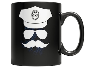 Politie Gezicht Snor - Grappige Politie Koffie Mok - Ideaal cadeau voor politieagent - Dunne Blauwe Lijn