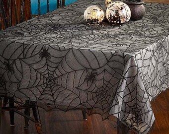 7 Foot Gothic Style Red Skulls Vines and Roses Decorative Halloween Tablecloth