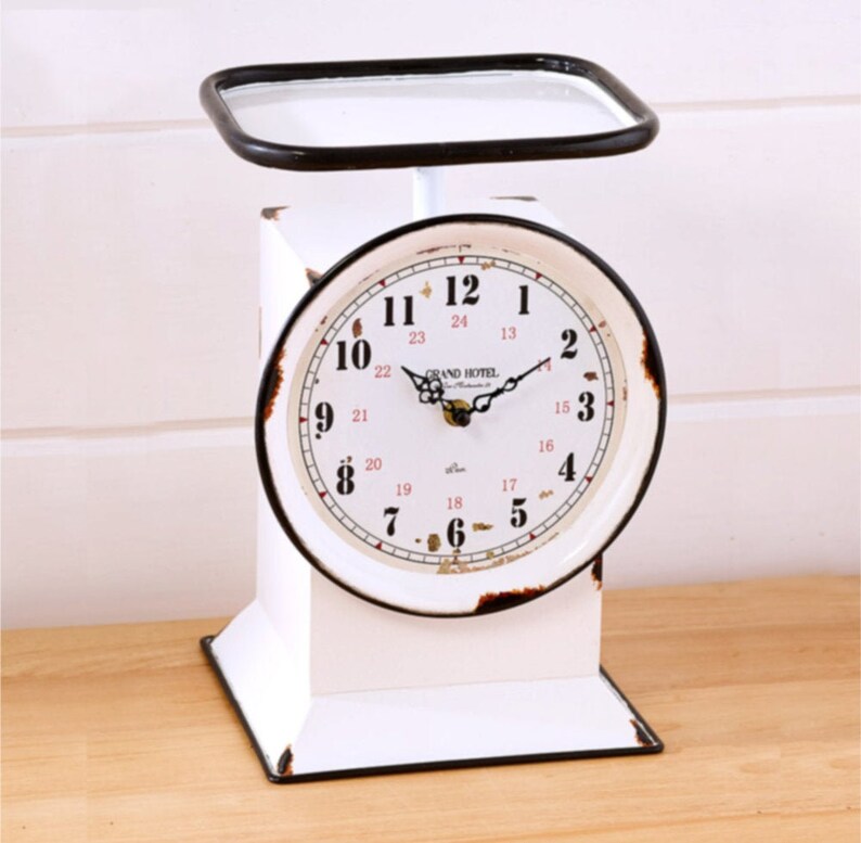 Vintage Scale Desk Clock Farmhouse Kitchen Decor Country Etsy