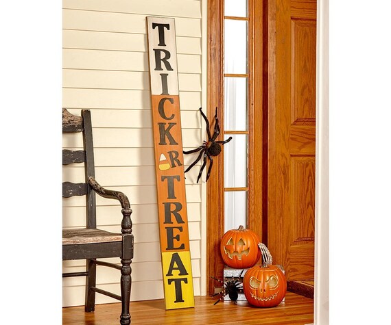 Trick-or-Treat Sign for Front Door Halloween Decorations | Etsy