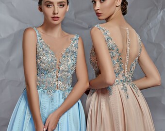 Evening dress, registry dress, abiball dress, light blue