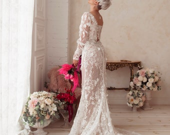 Wedding Dress Olivia Perfioni, Bohobraut Dress, Wedding Dress with Lace, Glitter, Embroidered Wedding Dress