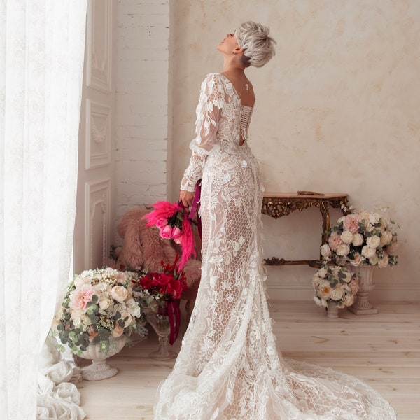 Robe de mariée Olivia Perfioni, robe de mariée, robe de mariée avec dentelle, paillettes, robe de mariée brodée