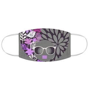 Black Girl Magic Mask| Gray Pop of Color Pink Purple Afro Diva Fabric Face Mask| Gray Lavender Purple Fuchsia Pink Orchid| Black Girl Magic