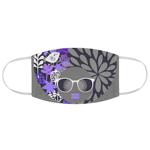Black Girl Magic Mask| Gray Pop of Color Purple Afro Diva Fabric Face Mask| Gray Lavender Purple Violet| Black Girl Magic
