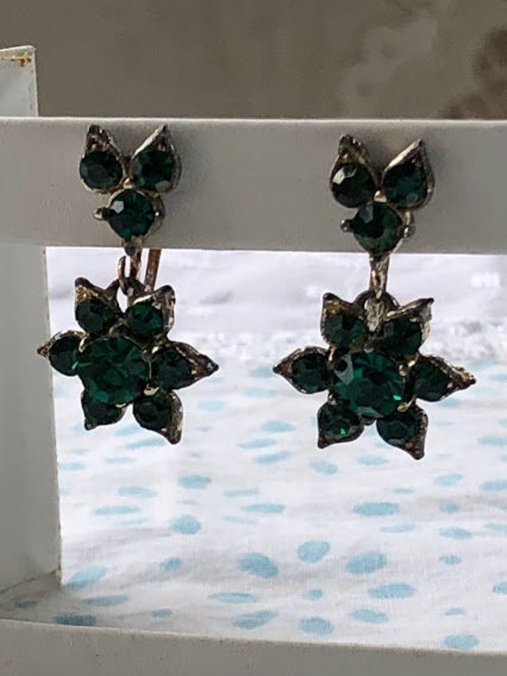 Emerald Rhinestone Dangle Earrings - image 2