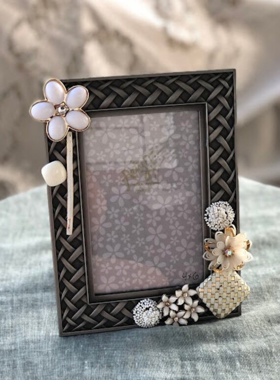 Embellished Picture Frame With Upcycled Materials, Silver