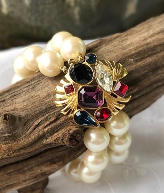 Givenchy Faux Pearl Bracelet With Gold Tone Gem Feature Etsy