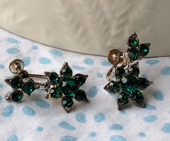 Emerald Rhinestone Dangle Earrings - image 3