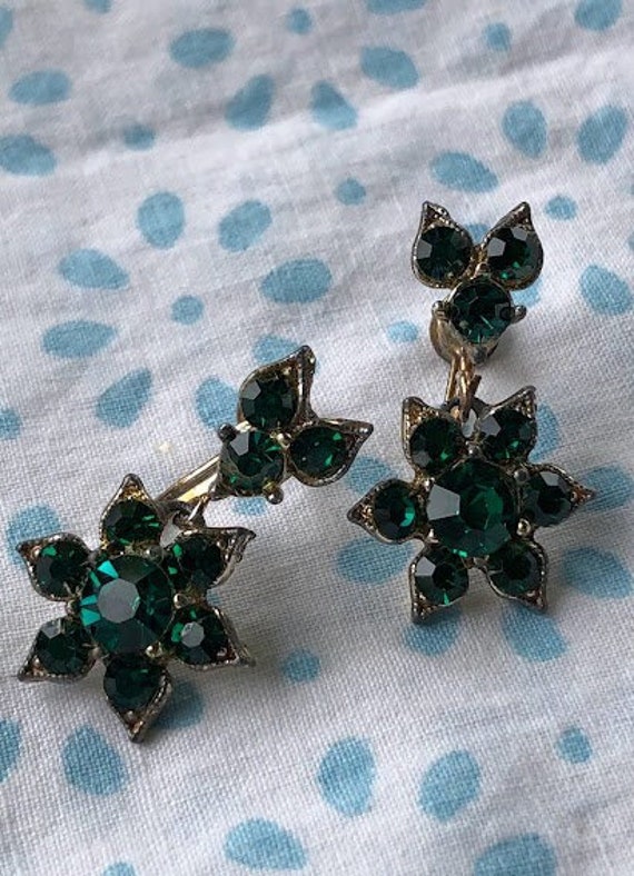 Emerald Rhinestone Dangle Earrings - image 1