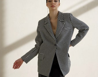 Oversized blazer .Female blazer on wool. Dress for work. Woman costume.