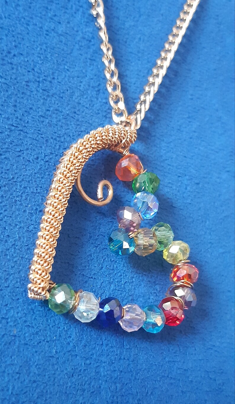 Heart Pendant with Czech Crystals Handmade Jewelry Gift for Woman Wire Wrapped Gold Plated