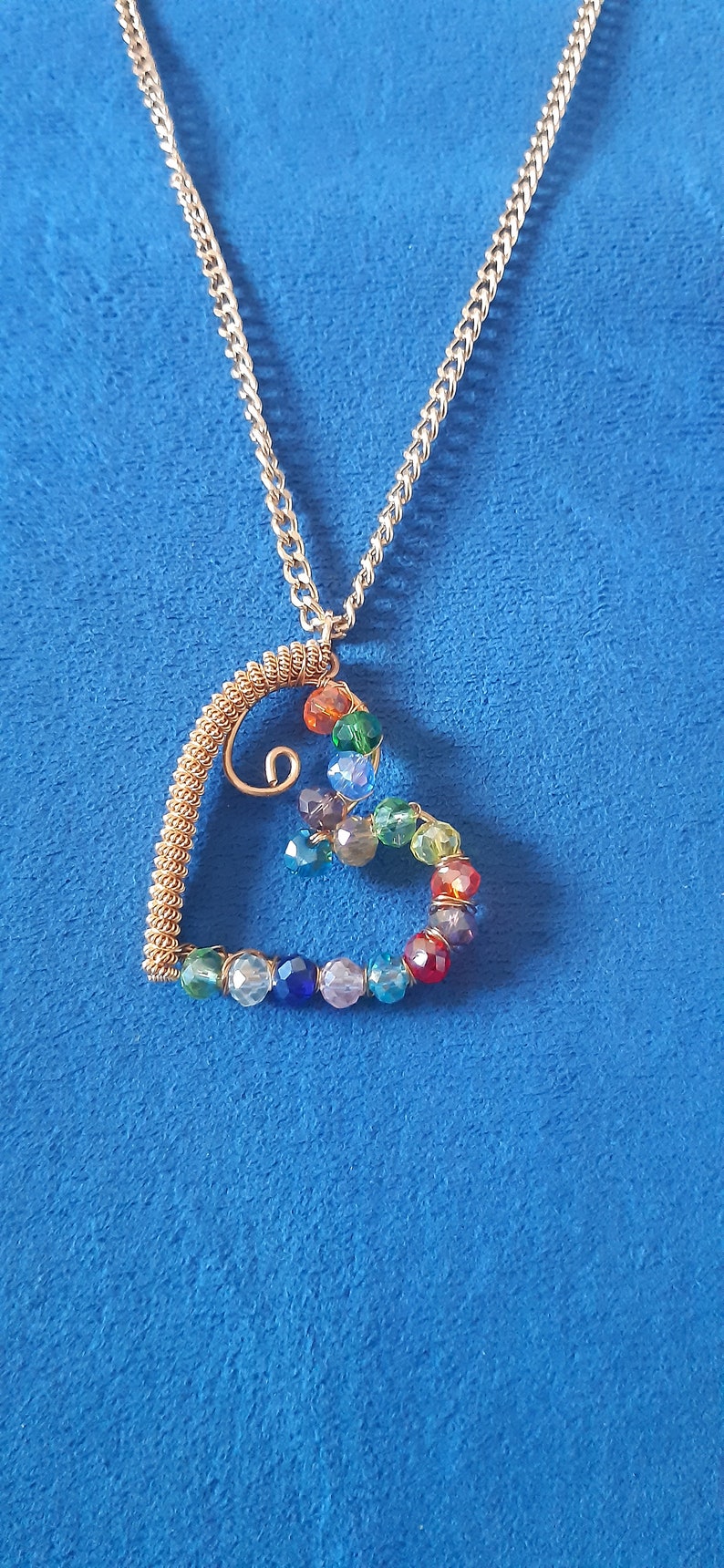 Heart Pendant with Czech Crystals Handmade Jewelry Gift for Woman Wire Wrapped Gold Plated