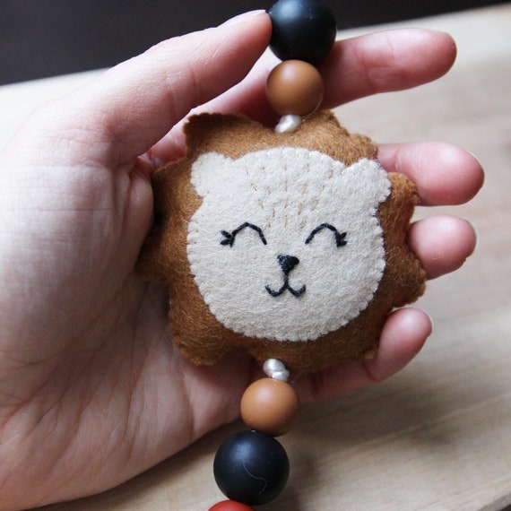 Cordon Pour Tétine Avec Attache Animale (Lion) - En Bois De Hêtre - Pour Bébé +3 Mois - Cadeau
