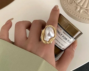 Anillo de apertura de perlas de estilo retro francés, regalo personalizado para ella