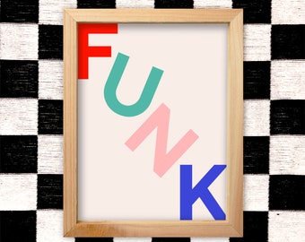 LETTRES FUNK — poster art mural musique rave rétro, funky, groovy moderne, impression électrotechnique