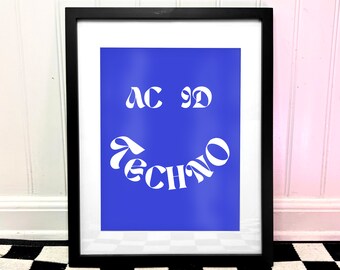 SMILEY TECHNO ACID — poster art mural musique rave impression techno acid modern edm