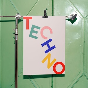TECHNO LETTERS — music art print techno house rave modern edm wall art poster typography