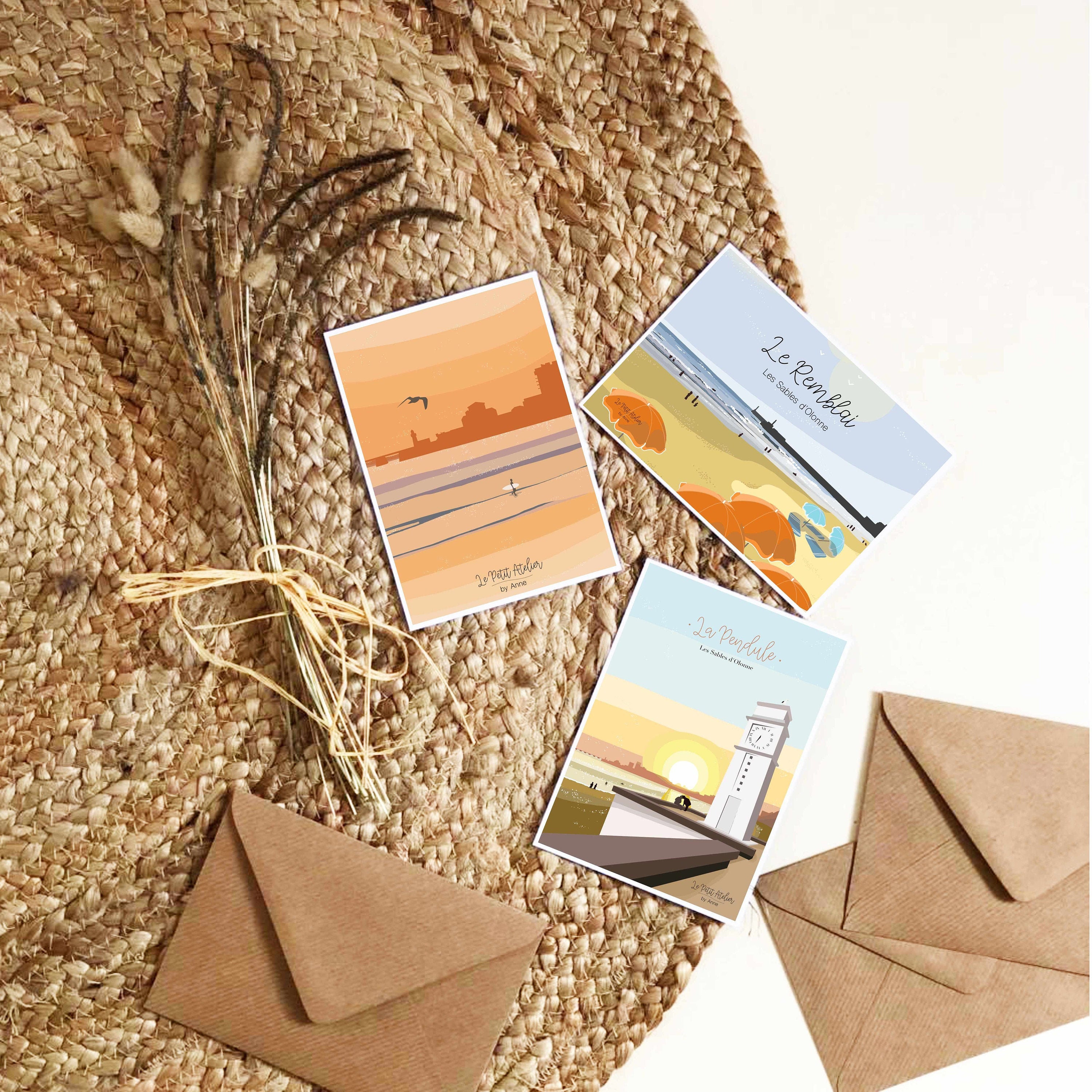 Carte A6 avec Enveloppe Kraft, Illustration Des Sables d'olonne, Affiche Décorative, Décoration d'in