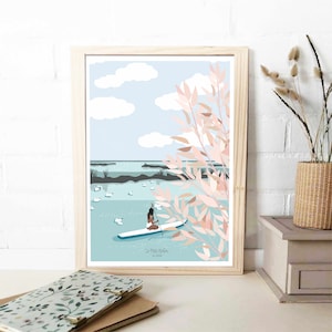 illustration "walking in the marshes", marsh, sea, holidays, decorative poster, surf, paddle