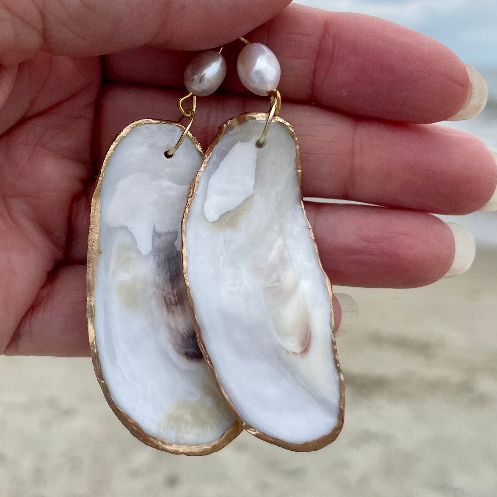 Oyster Shell Dangle Earrings With Baroque Pearls Etsy