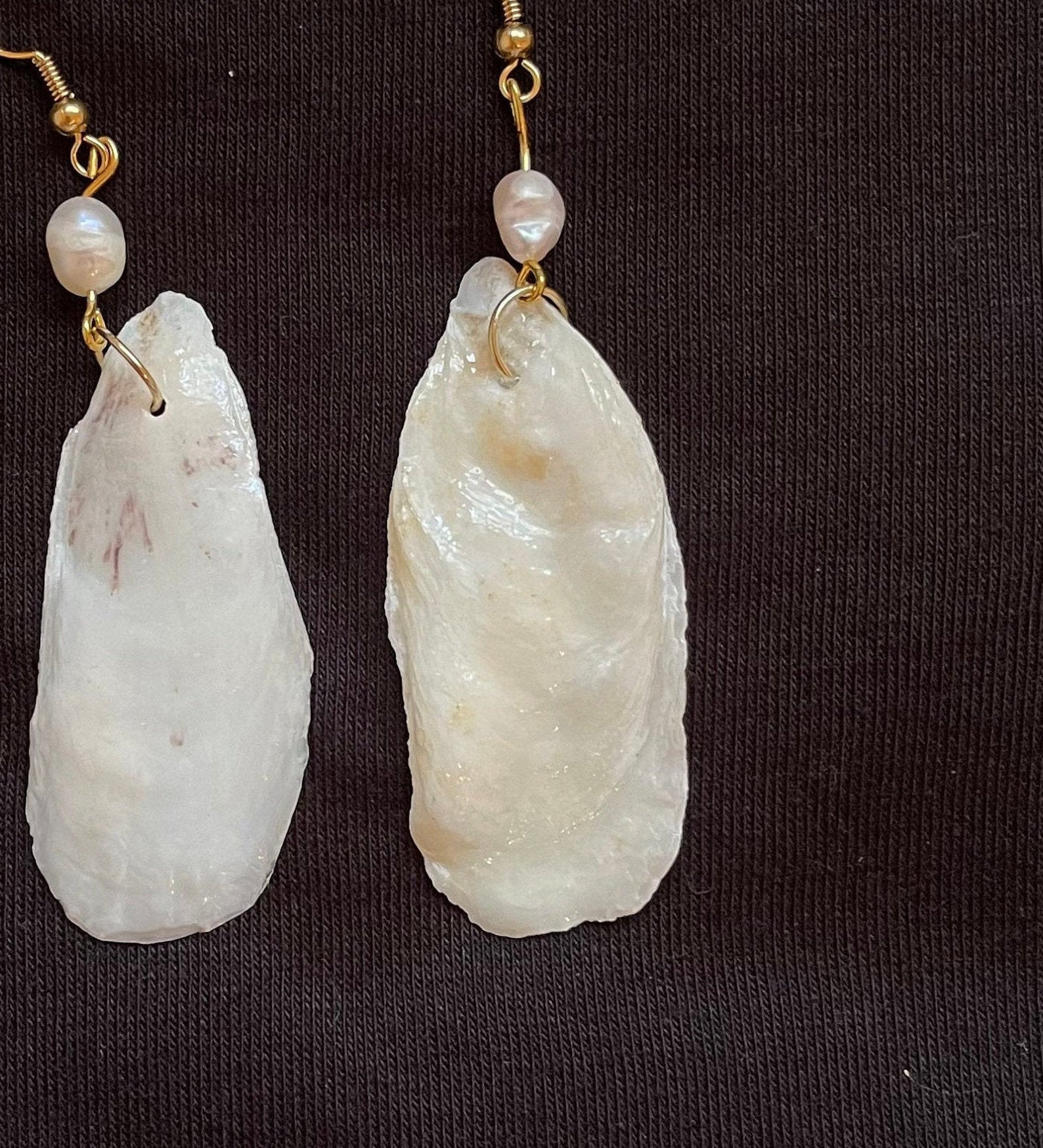 Oyster shell earrings with baroque pearls Etsy