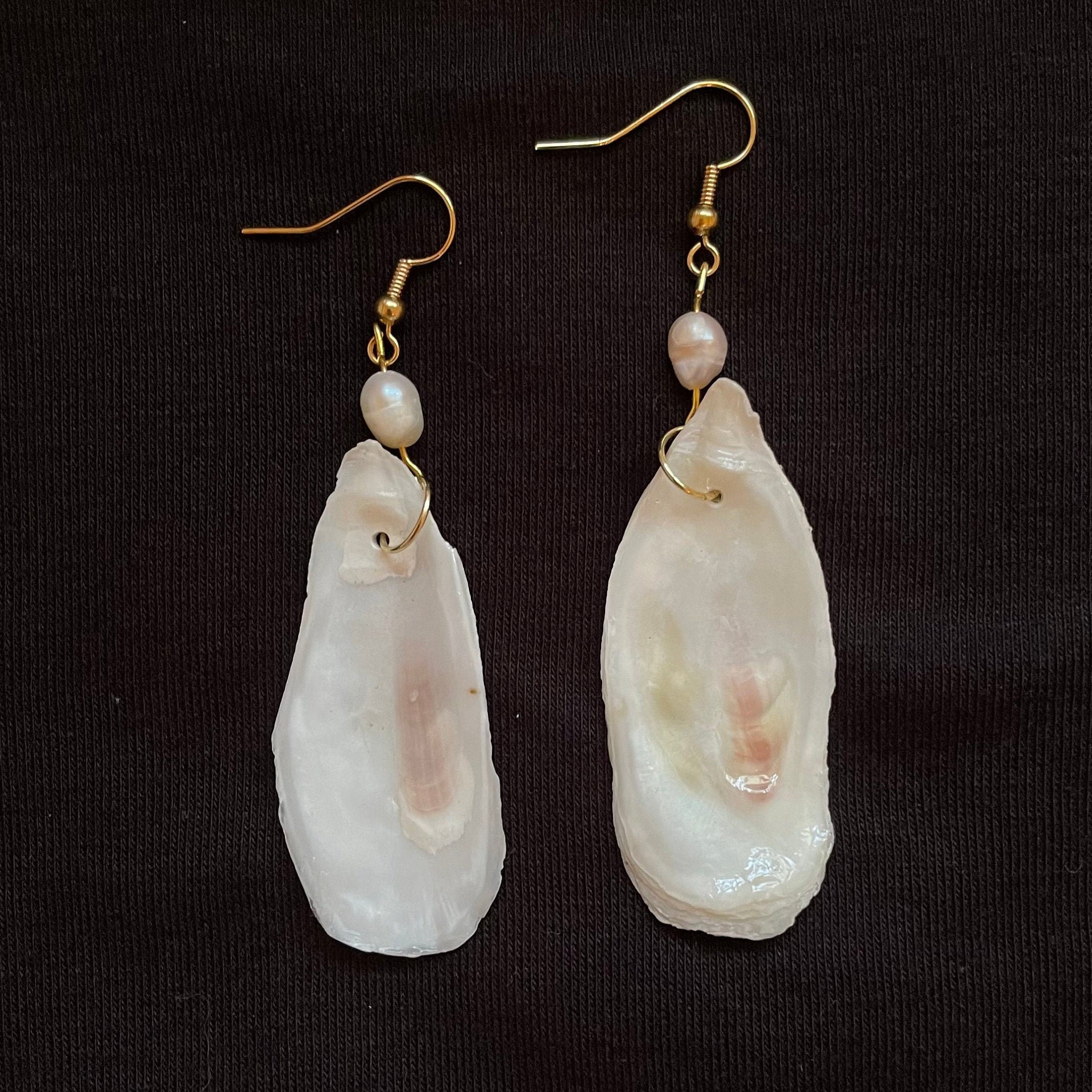 Oyster shell earrings with baroque pearls Etsy