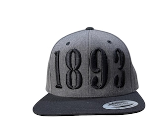 Gorra Snapback de 1893 con visera plana. Ala gris oscura y negra.