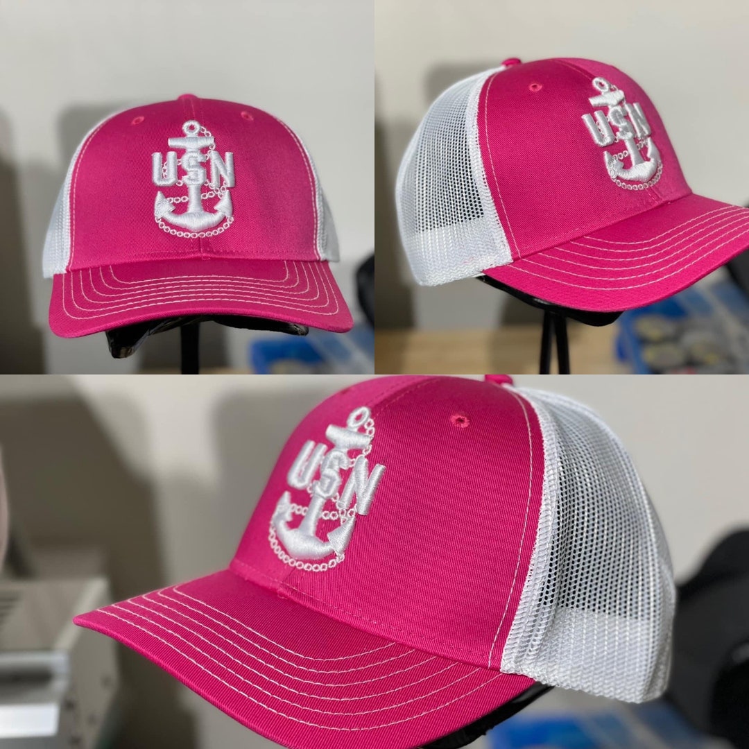 Navy Chief, Senior, Master Puff Design Snapback Curved Bill: Hot Pink ...