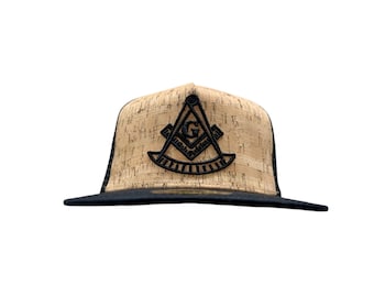 Gorra Snapback con diseño abullonado masónico de Past Masters, visera plana: corcho/visera negra/malla