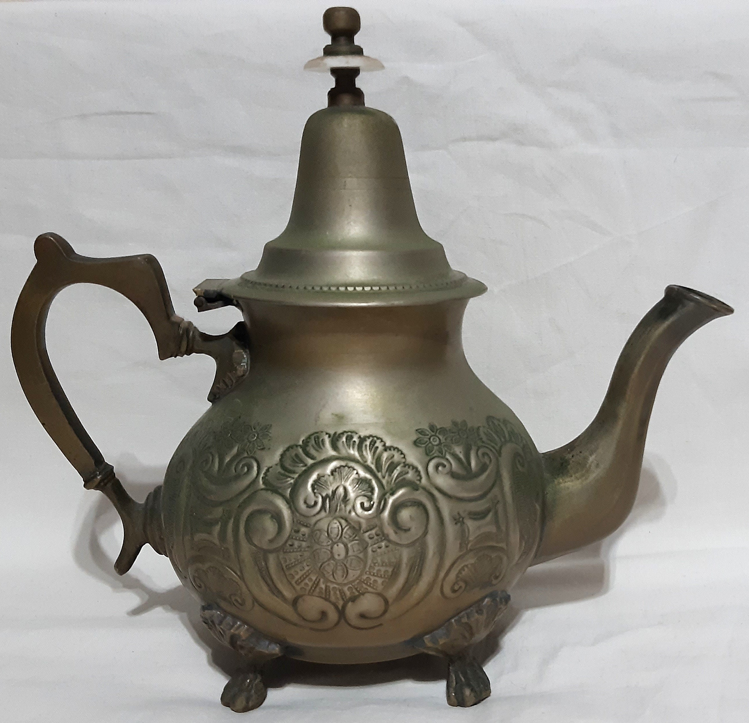 Vintage Teapot Antique Brass Moroccan Teapot Middle East Handmade Signed Hand Carved Collectible
