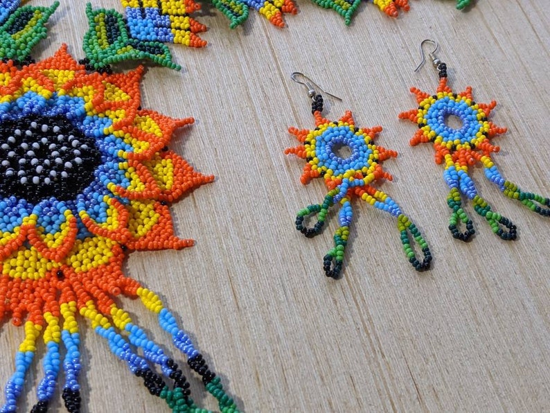 Large flower Huichol necklace handmade boho jewelry glass beads necklace for women native american long necklace