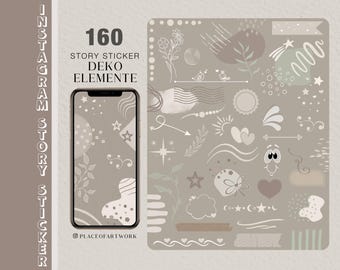 Mais de 160 adesivos para histórias do Instagram, elementos de decoração, rabiscos xxl, selos, formas, abstratos, pinceladas Boho, clipart bege, quadros png
