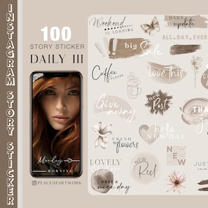 100+ Instagram Story Sticker Daily III everyday Basic weekdays brushstrokes good morning Alltag beige clipart png
