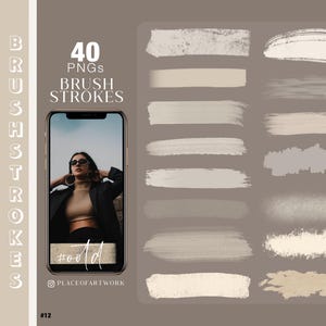 40 pinceladas para planificador de historias de Instagram. Pegatinas para historias de Instagram con pinceladas neutras. Pinceladas digitales nude.