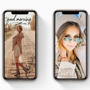 May include: Two images of a woman wearing a hat and sunglasses. The first image shows the woman standing on a dirt road with the text "good morning" written on the image. The second image shows a close-up of the woman's face with the text "love it" written on the image.