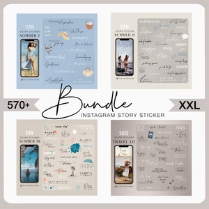 Pacchetto di adesivi per storie di Instagram da 570+ 4 xxl Viaggio estivo Basic Pennellate d'amore miste Viaggi estivi Vacanza al mare PNG digitale