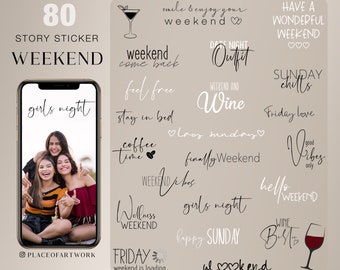 80+ Instagram Story Sticker weekend Edition basic family friends wine coffee date night girls night png Stickers