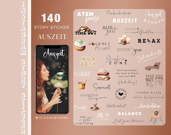 140 adesivos de histórias do Instagram, pausa para descanso, bem-estar offline, relaxamento, beleza sem estresse, relaxamento da vida cotidiana, clipart png