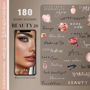 180+ Instagram Story Sticker Beauty spa make up wellness beautiful brushes Daily Basic love Morning routine glitter rose gold digital png